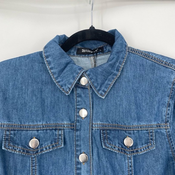 Allegra K Womens Blue Button Down Long Sleeve Collared Denim Shirt Dress Size XS - Picture 3 of 12